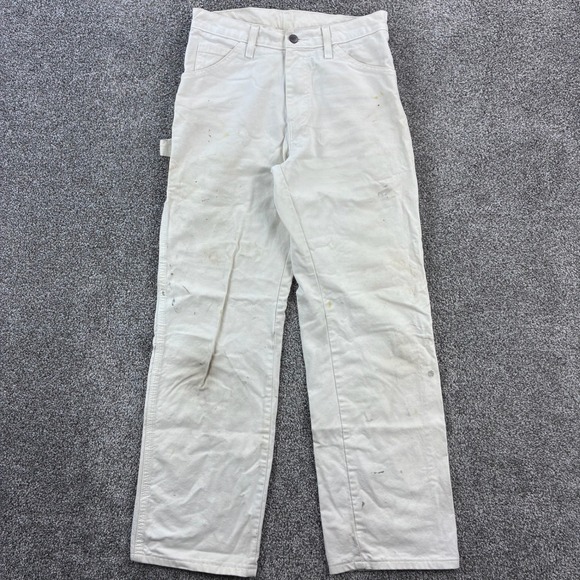 Vintage Dickies Carpenter Pants Mens 28x30 White Duck Canvas Painted Sherwin - Picture 1 of 6